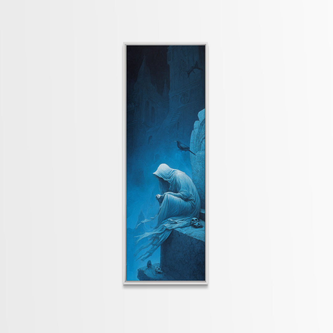 The Graveyard Book Club, Surreal Apocalyptic Art, Tall Narrow Wall Art, Gothic Horror Wall Art, Canvas Print, Halloween Wall Art