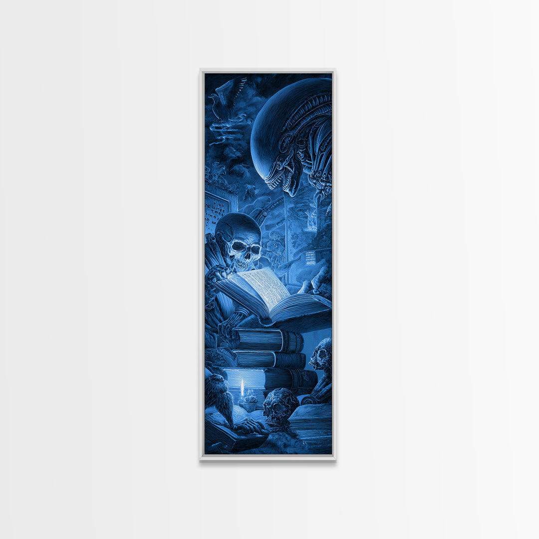 The Graveyard Book Club, Biomechanical Horror Art, Tall Narrow Wall Art, Dark Halloween Decor, Canvas Print, Halloween Wall Art