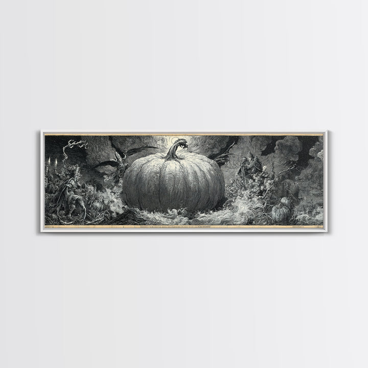 The Cosmic Pumpkin God, Renaissance Engraving Art, Extra Wide Wall Art, Macabre Wall Art, Framed Canvas Print, Halloween Wall Art