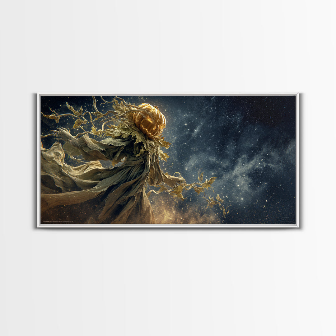 The Cosmic Pumpkin God, Visionary Gothic Art, Wide Panoramic Art, Dark Fantasy Wall Art, Framed Canvas Print, Halloween Wall Art