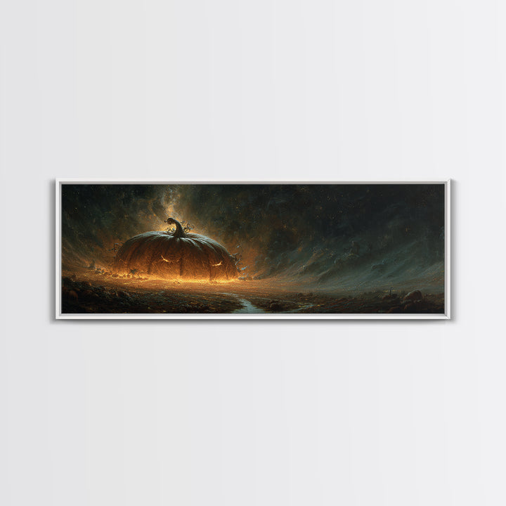 The Cosmic Pumpkin God, Apocalyptic Romantic Art, Extra Wide Wall Art, Macabre Wall Art, Framed Canvas Print, Halloween Wall Art
