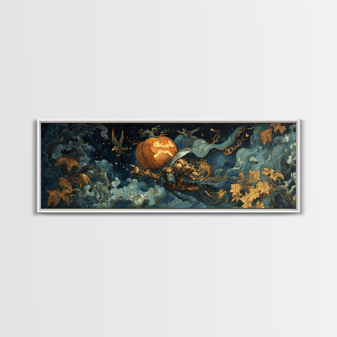 The Cosmic Pumpkin God, Ornate Symbolist Art, Extra Wide Wall Art, Gothic Horror Wall Art, Canvas Print, Halloween Wall Art