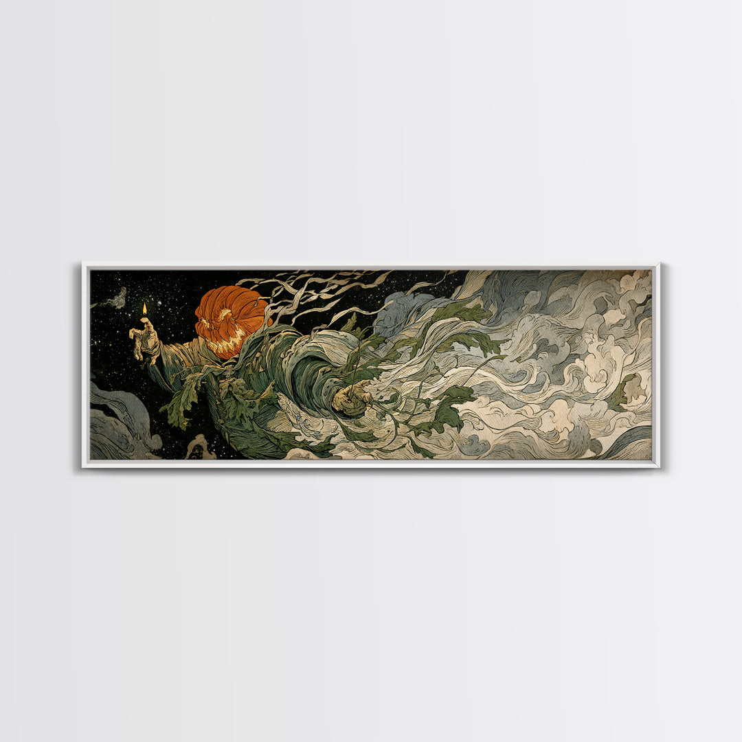 The Cosmic Pumpkin God, Grotesque Carnival Art, Extra Wide Wall Art, Dark Fantasy Wall Art, Canvas Print, Halloween Wall Art