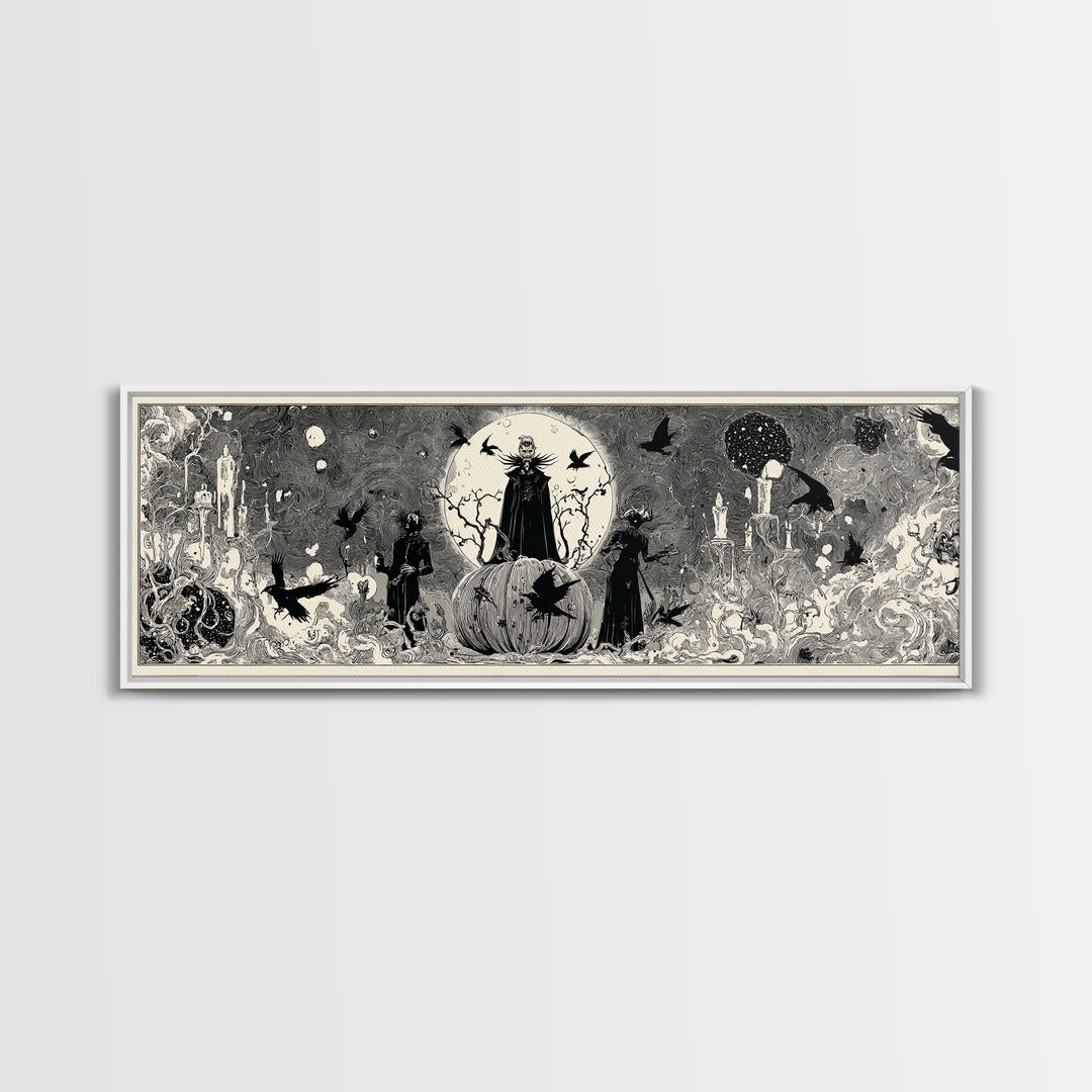 The Cosmic Pumpkin God, Decadent Line Art, Extra Wide Wall Art, Gothic Horror Wall Art, Canvas Print, Halloween Wall Art
