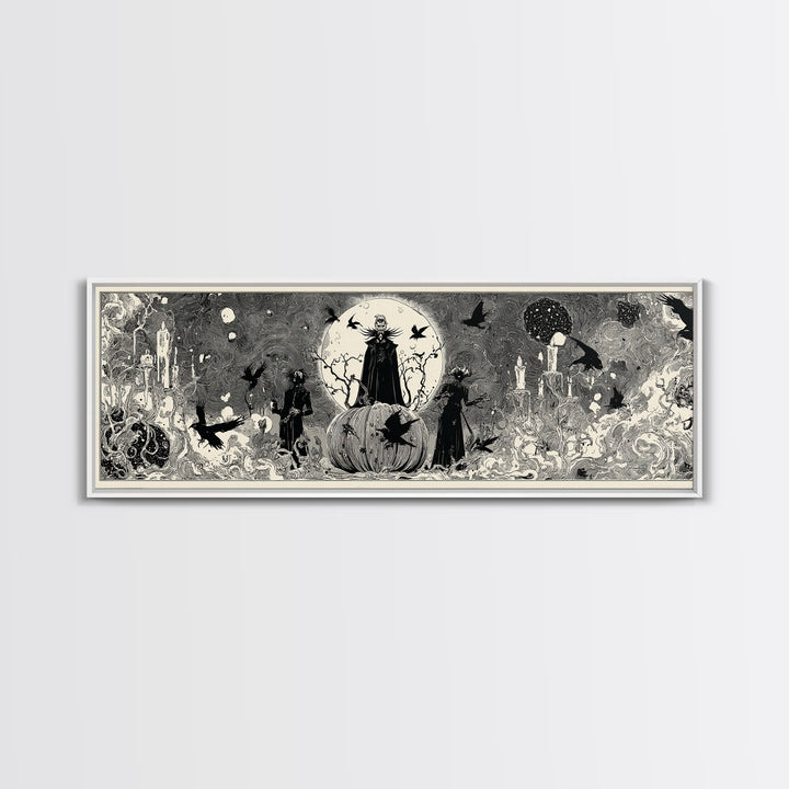 The Cosmic Pumpkin God, Decadent Line Art, Extra Wide Wall Art, Gothic Horror Wall Art, Canvas Print, Halloween Wall Art
