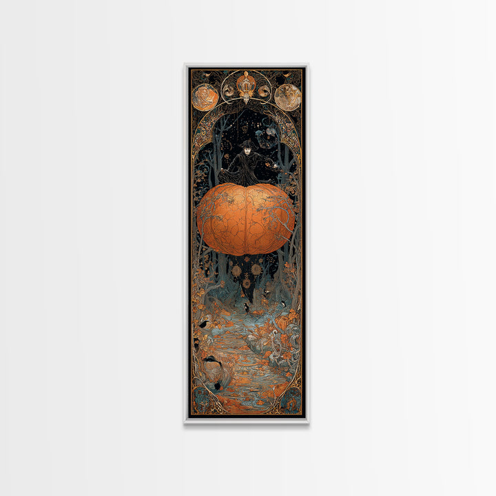 The Cosmic Pumpkin God, Stained Glass Gothic Art, Tall Narrow Wall Art, Dark Fantasy Wall Art, Canvas Print, Halloween Wall Art