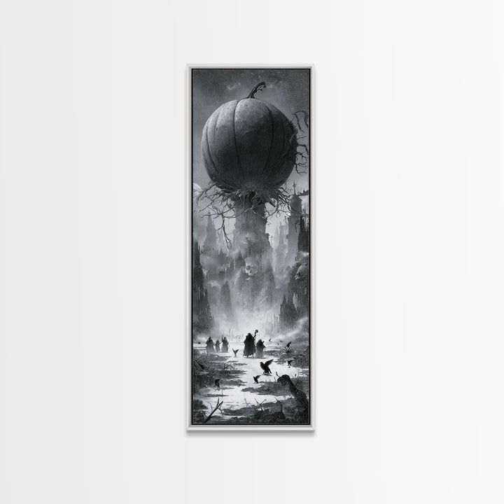 The Cosmic Pumpkin God, Surreal Apocalyptic Art, Tall Narrow Wall Art, Dark Halloween Decor, Canvas Print, Halloween Wall Art