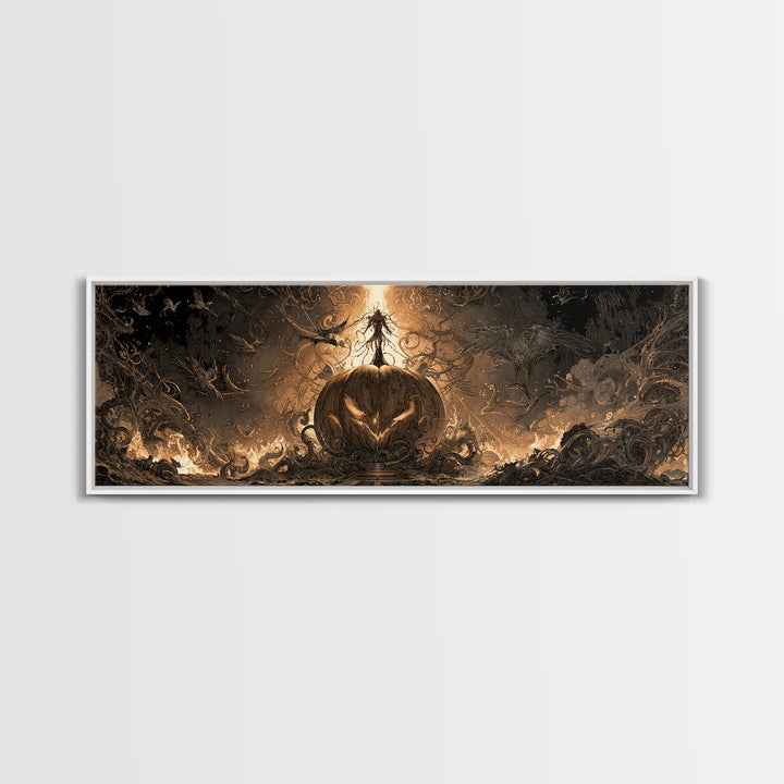 The Cosmic Pumpkin God, Biomechanical Horror Art, Extra Wide Wall Art, Dark Fantasy Wall Art, Canvas Print, Halloween Wall Art