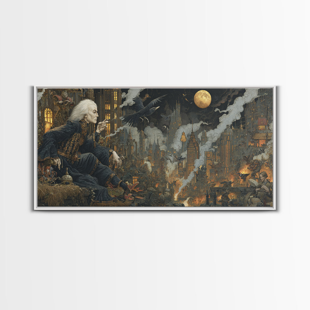 The Haunted City Skyline, Medieval Grotesque Art, Wide Panoramic Art, Dark Halloween Decor, Canvas Print, Halloween Wall Art
