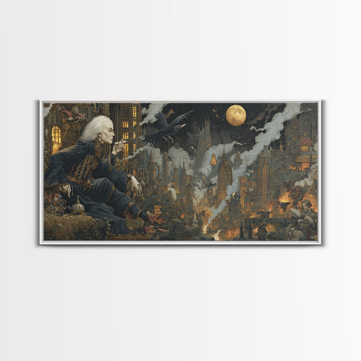 The Haunted City Skyline, Medieval Grotesque Art, Wide Panoramic Art, Dark Halloween Decor, Canvas Print, Halloween Wall Art