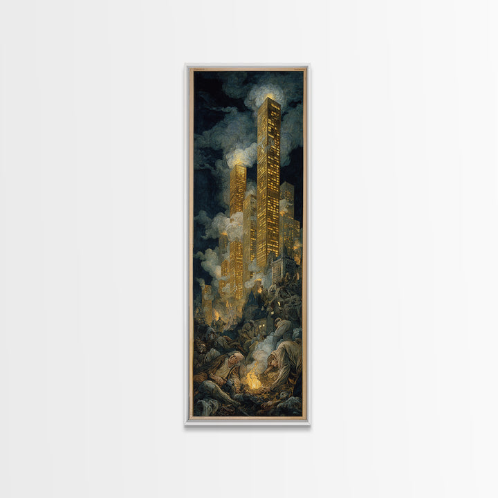 The Haunted City Skyline, Dark Renaissance Art, Tall Narrow Wall Art, Gothic Horror Wall Art, Canvas Print, Halloween Wall Art
