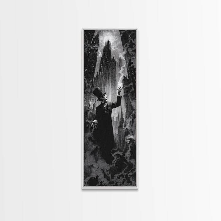The Haunted City Skyline, Dark Romantic Horror Art, Tall Narrow Wall Art, Macabre Wall Art, Canvas Print, Halloween Wall Art