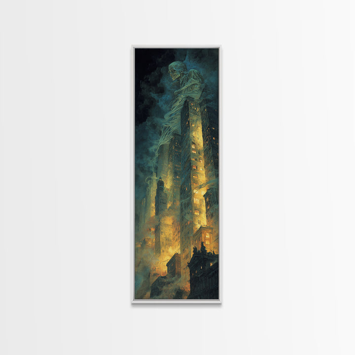 The Haunted City Skyline, Gothic Nightmare Art, Tall Narrow Wall Art, Dark Halloween Decor, Canvas Print, Halloween Wall Art