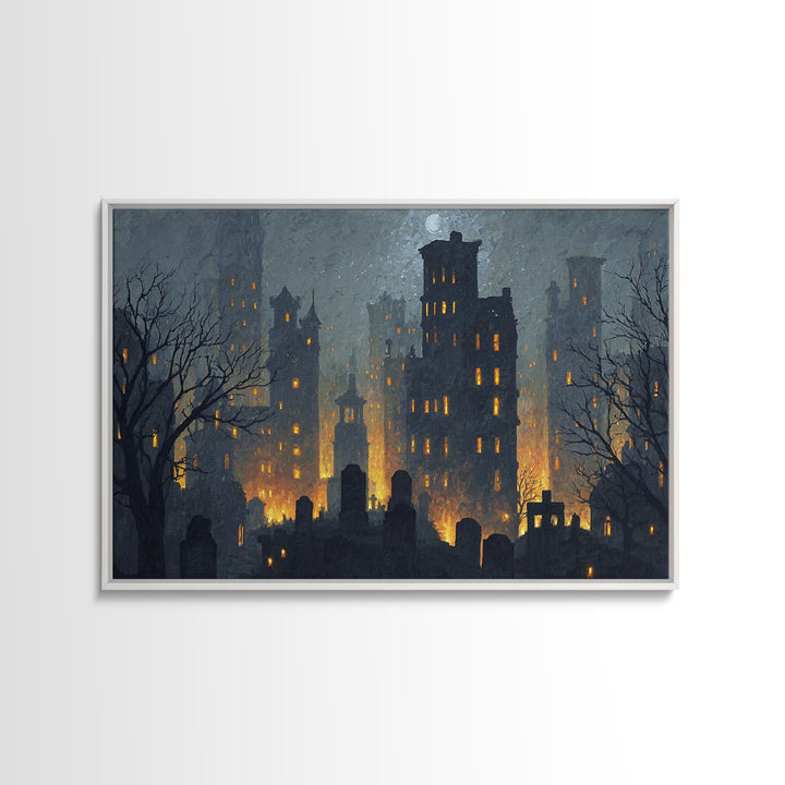 The Haunted City Skyline, Romantic Gothic Landscape, Landscape Wall Art, Dark Fantasy Wall Art, Framed Canvas Print