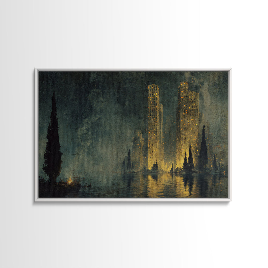 The Haunted City Skyline, Symbolist Gothic Landscape, Landscape Wall Art, Dark Fantasy Wall Art, Canvas Print, Halloween Wall Art