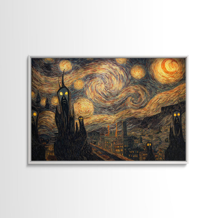 The Haunted City Skyline, Expressionist Gothic Art, Landscape Wall Art, Dark Halloween Decor, Canvas Print, Halloween Wall Art