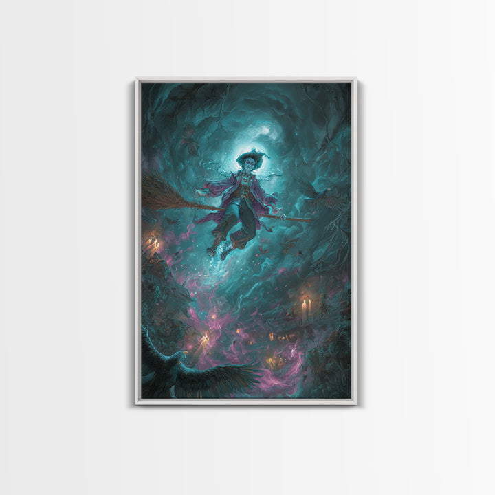 The Cyberpunk Witch, Dark Renaissance Art, Vertical Wall Art, Gothic Horror Wall Art, Canvas Print, Halloween Wall Art