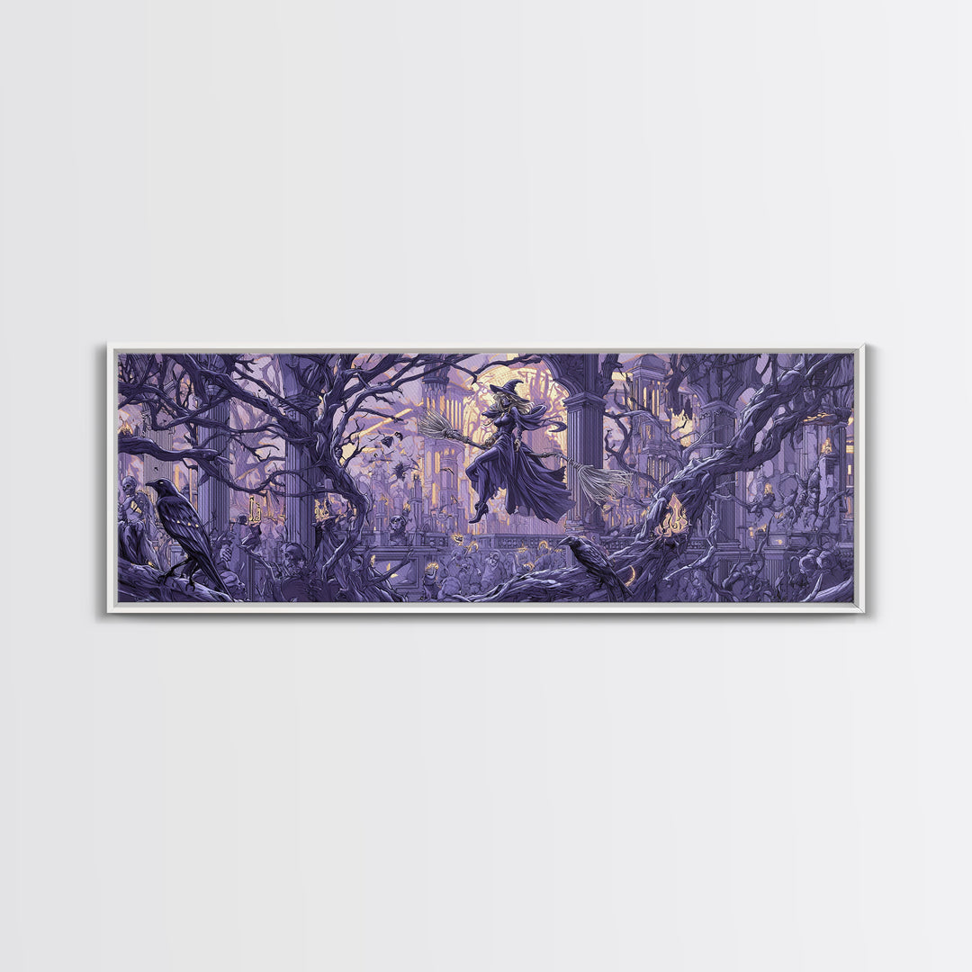 The Cyberpunk Witch, Danse Macabre Art, Extra Wide Wall Art, Dark Fantasy Wall Art, Canvas Print, Halloween Wall Art