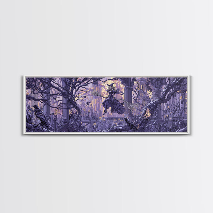 The Cyberpunk Witch, Danse Macabre Art, Extra Wide Wall Art, Dark Fantasy Wall Art, Canvas Print, Halloween Wall Art