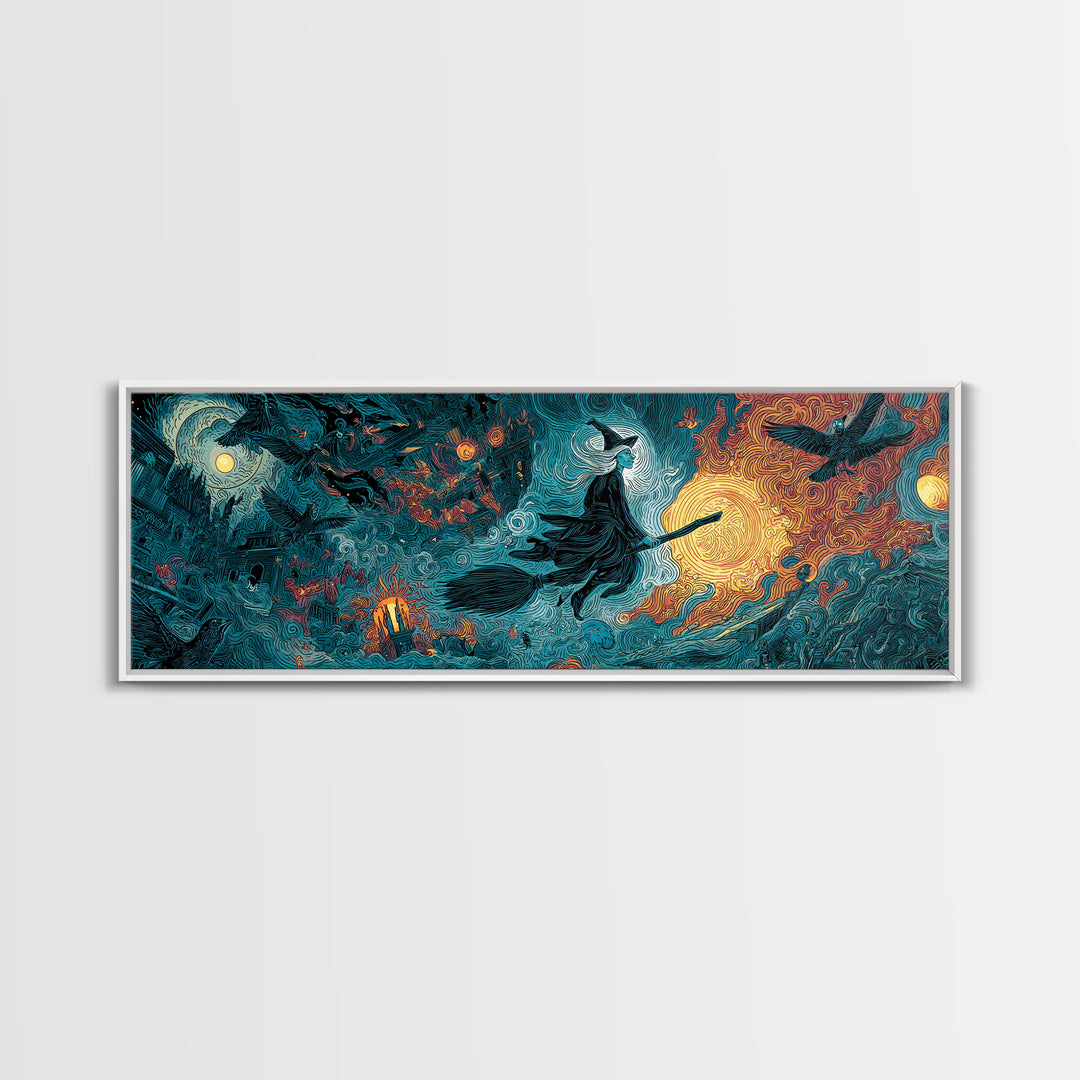The Cyberpunk Witch, Visionary Gothic Art, Extra Wide Wall Art, Dark Fantasy Wall Art, Canvas Print, Halloween Wall Art
