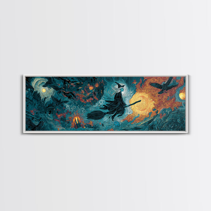 The Cyberpunk Witch, Visionary Gothic Art, Extra Wide Wall Art, Dark Fantasy Wall Art, Canvas Print, Halloween Wall Art
