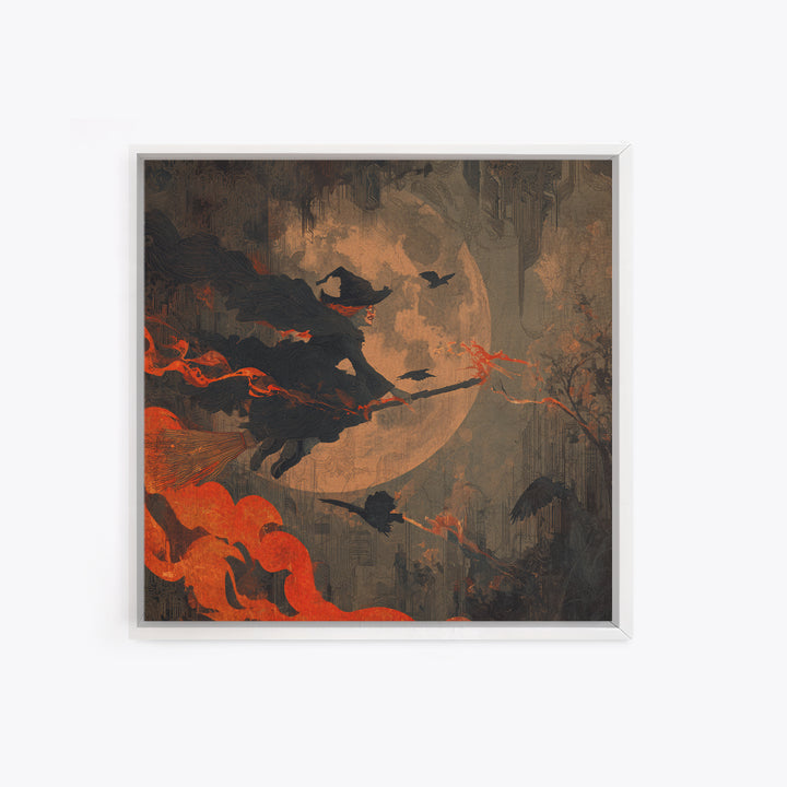 The Cyberpunk Witch, Symbolist Dream Art, Square Wall Art, Gothic Horror Wall Art, Canvas Print, Halloween Wall Art, Halloween Decor