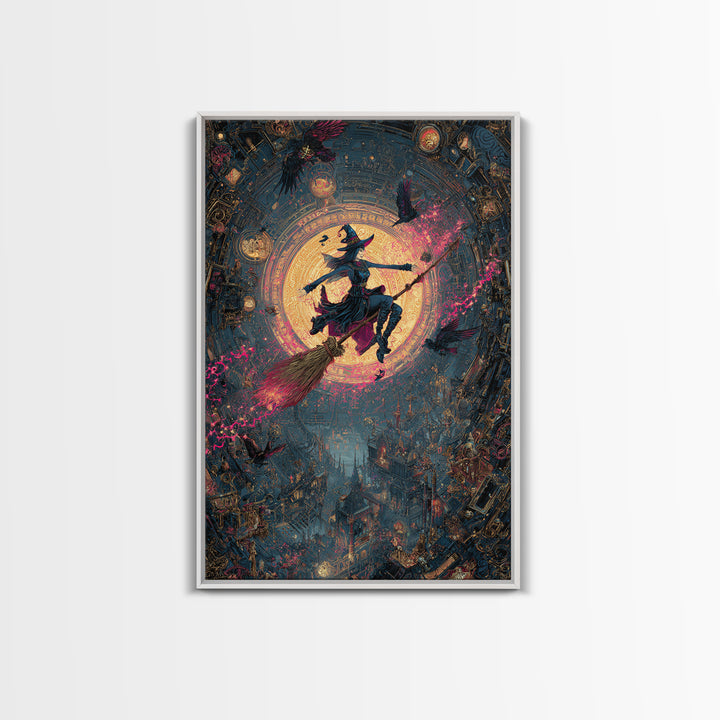 The Cyberpunk Witch, Ornate Symbolist Art, Vertical Wall Art, Macabre Wall Art, Framed Canvas Print, Halloween Wall Art