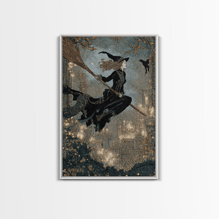The Cyberpunk Witch, Symbolist Death Art, Vertical Wall Art, Dark Fantasy Wall Art, Framed Canvas Print, Halloween Wall Art