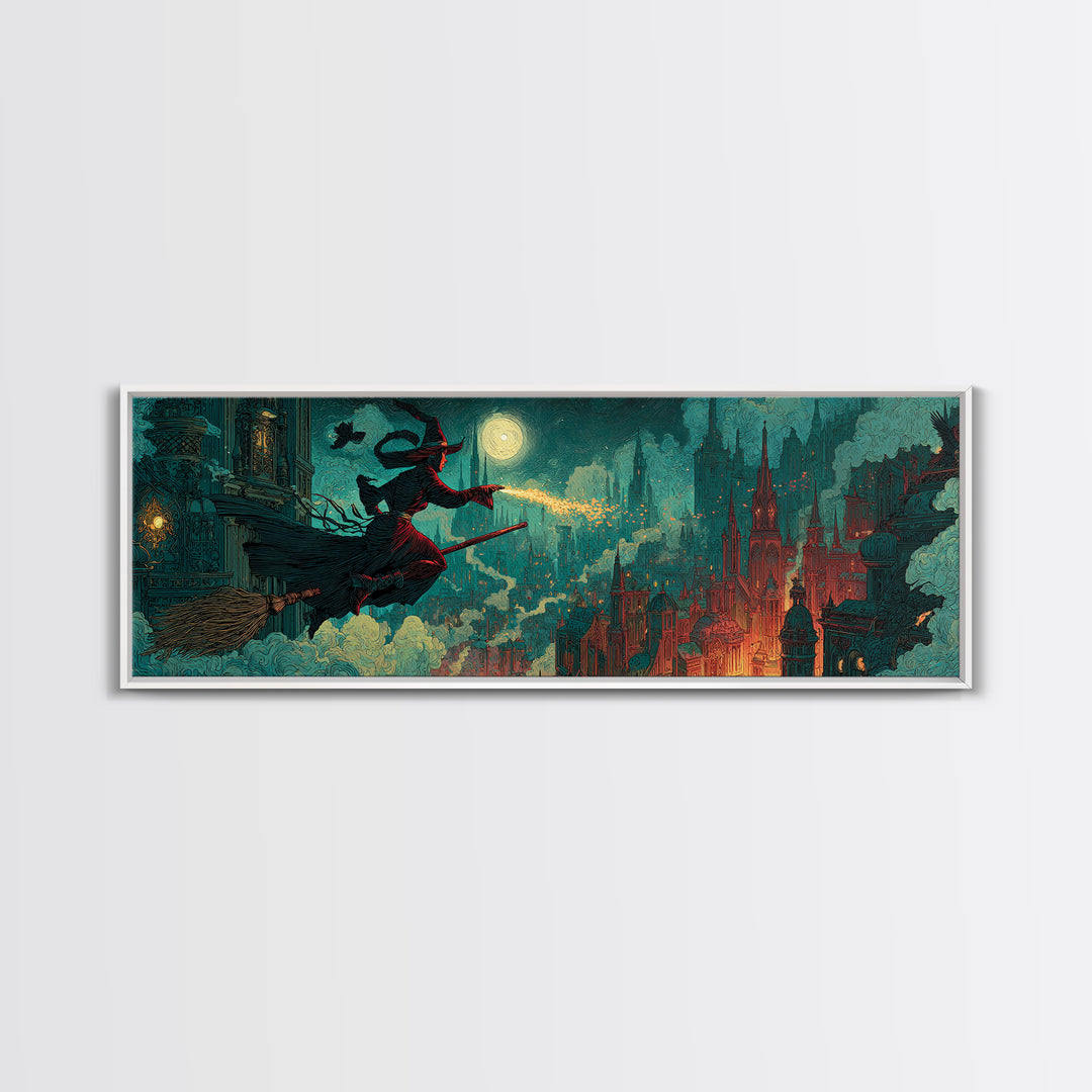 The Cyberpunk Witch, Dark Symbolist Art, Extra Wide Wall Art, Dark Fantasy Wall Art, Canvas Print, Halloween Wall Art