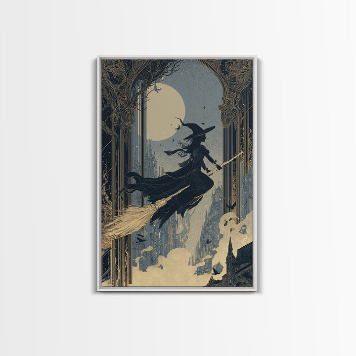 The Cyberpunk Witch, Decadent Line Art, Vertical Wall Art, Dark Fantasy Wall Art, Framed Canvas Print, Halloween Wall Art