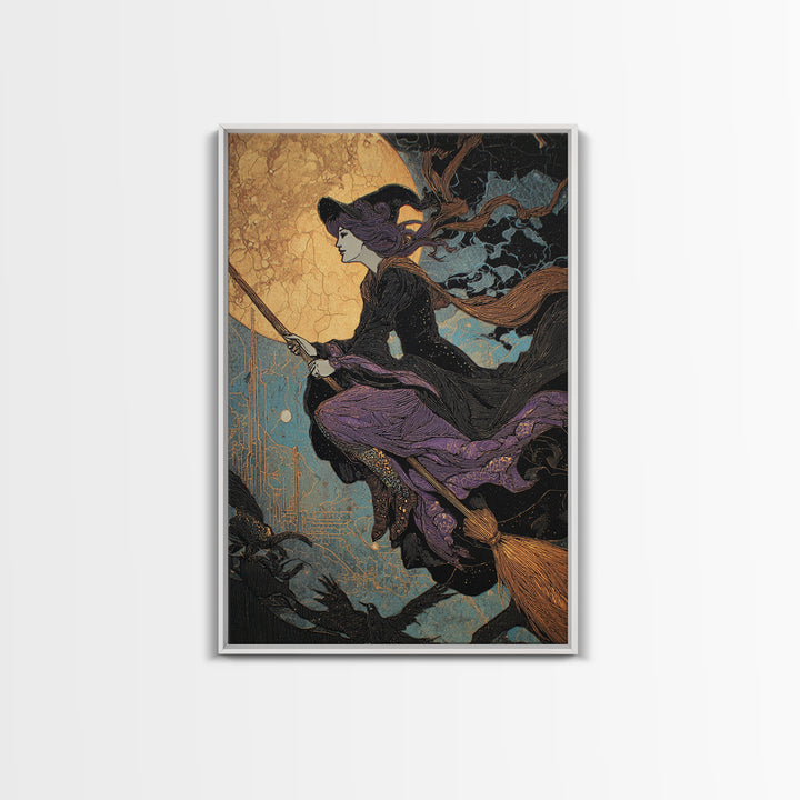 The Cyberpunk Witch, Stained Glass Gothic Art, Vertical Wall Art, Macabre Wall Art, Canvas Print, Halloween Wall Art, Halloween Decor