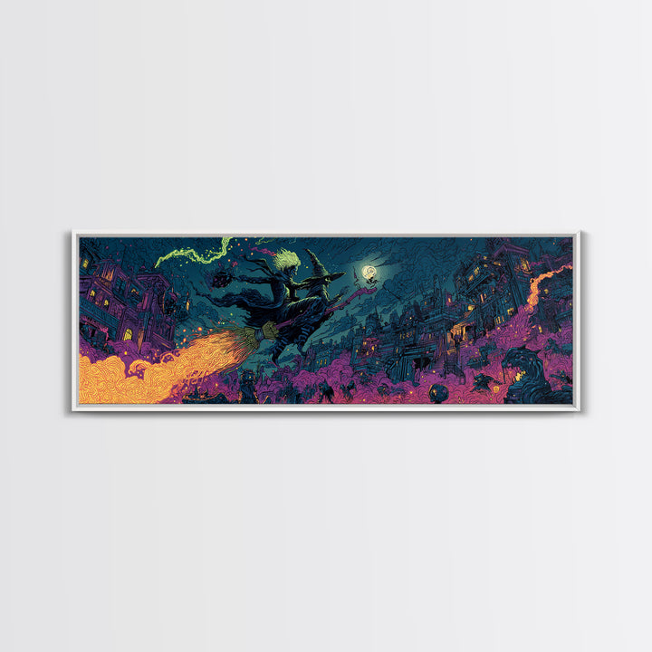 The Cyberpunk Witch, Macabre Folk Print Art, Extra Wide Wall Art, Gothic Horror Wall Art, Framed Canvas Print, Dark Fantasy Art