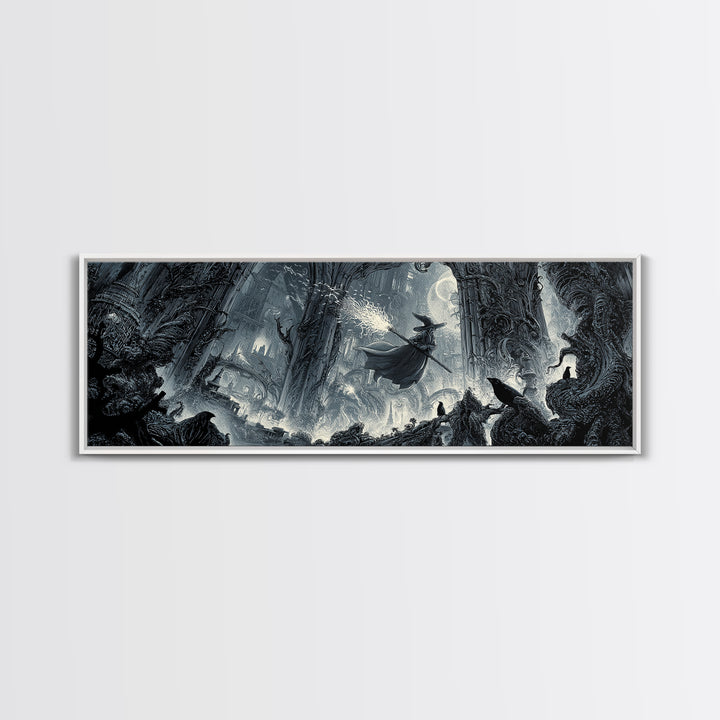 The Cyberpunk Witch, Biomechanical Horror Art, Extra Wide Wall Art, Gothic Horror Wall Art, Canvas Print, Halloween Wall Art