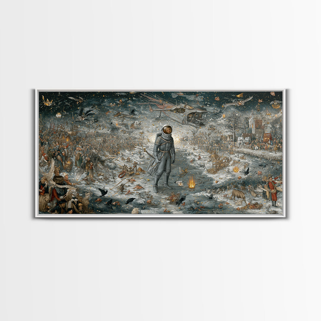 The Astronaut Ghost, Northern Renaissance Horror, Wide Panoramic Art, Dark Fantasy Wall Art, Canvas Print, Halloween Wall Art