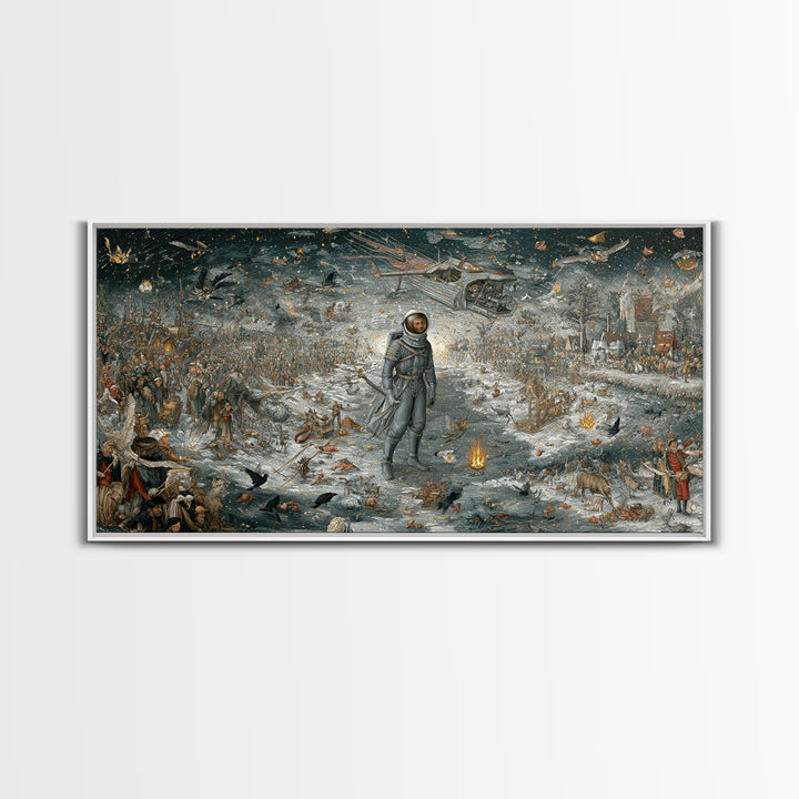 The Astronaut Ghost, Northern Renaissance Horror, Wide Panoramic Art, Dark Fantasy Wall Art, Canvas Print, Halloween Wall Art