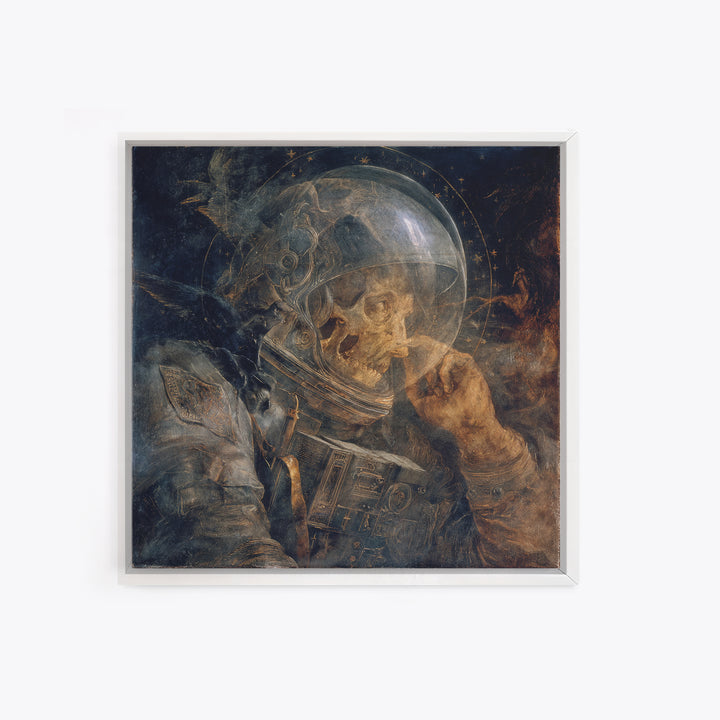 The Astronaut Ghost, Dark Renaissance Art, Square Wall Art, Dark Fantasy Wall Art, Framed Canvas Print, Halloween Wall Art