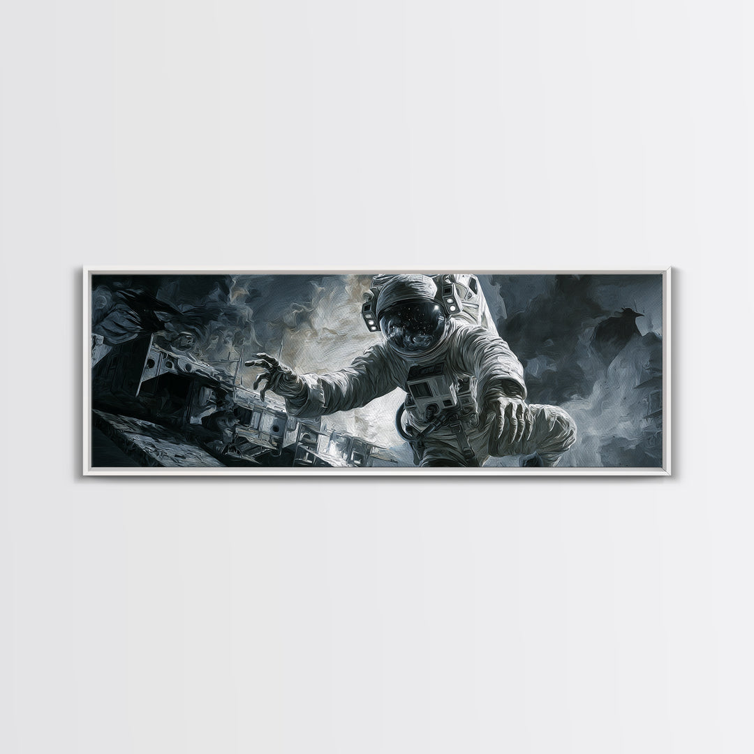The Astronaut Ghost, Danse Macabre Art, Extra Wide Wall Art, Macabre Wall Art, Framed Canvas Print, Halloween Wall Art