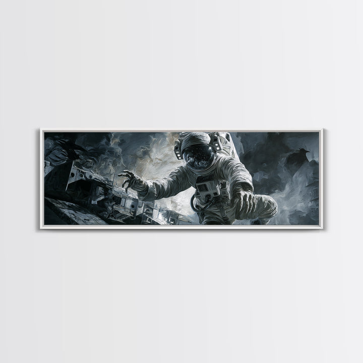 The Astronaut Ghost, Danse Macabre Art, Extra Wide Wall Art, Macabre Wall Art, Framed Canvas Print, Halloween Wall Art