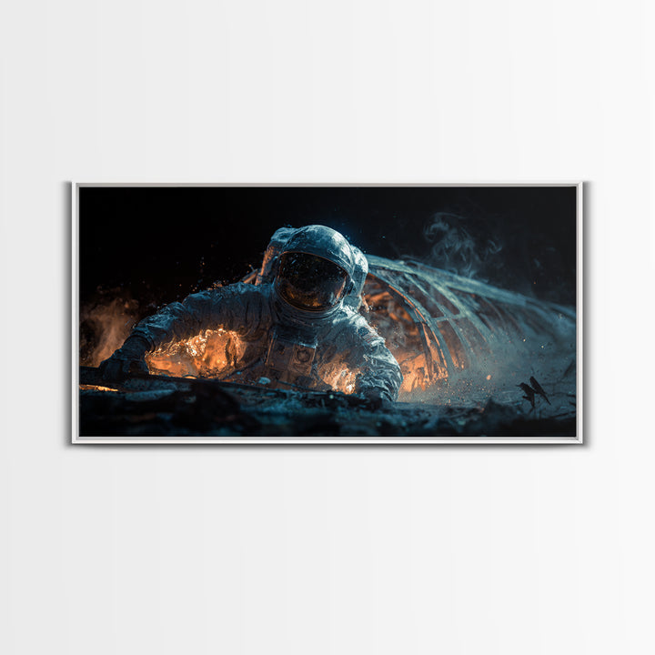 The Astronaut Ghost, Apocalyptic Romantic Art, Wide Panoramic Art, Dark Halloween Decor, Canvas Print, Halloween Wall Art