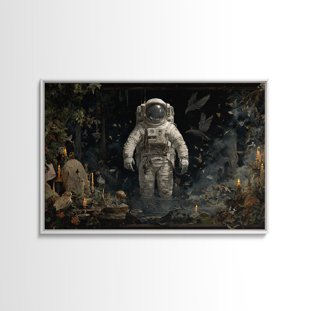The Astronaut Ghost, Symbolist Gothic Landscape, Landscape Wall Art, Dark Halloween Decor, Framed Canvas Print, Halloween Wall Art