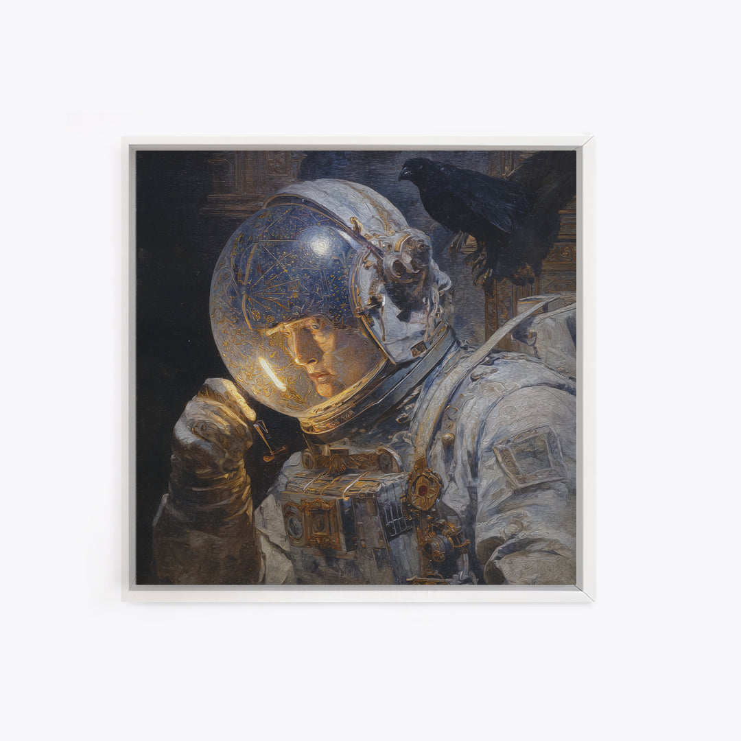 The Astronaut Ghost, Ornate Symbolist Art, Square Wall Art, Dark Halloween Decor, Framed Canvas Print, Halloween Wall Art