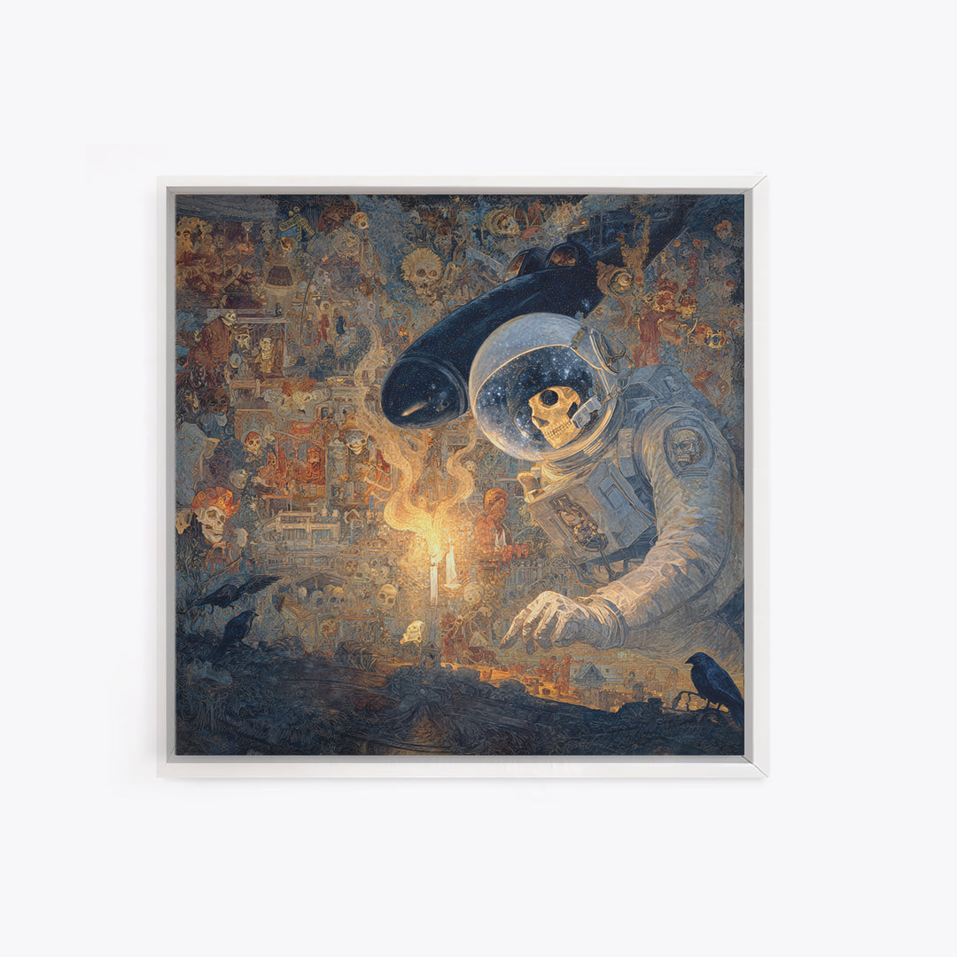 The Astronaut Ghost, Grotesque Carnival Art, Square Wall Art, Macabre Wall Art, Framed Canvas Print, Halloween Wall Art, Gothic Home Decor