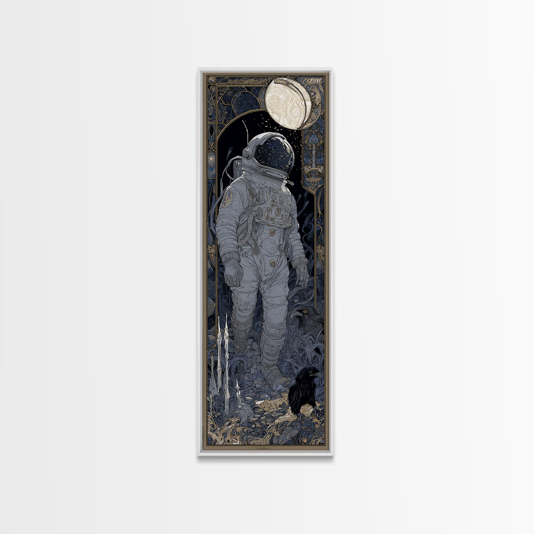 The Astronaut Ghost, Stained Glass Gothic Art, Tall Narrow Wall Art, Gothic Horror Wall Art, Framed Canvas Print, Halloween Wall Art