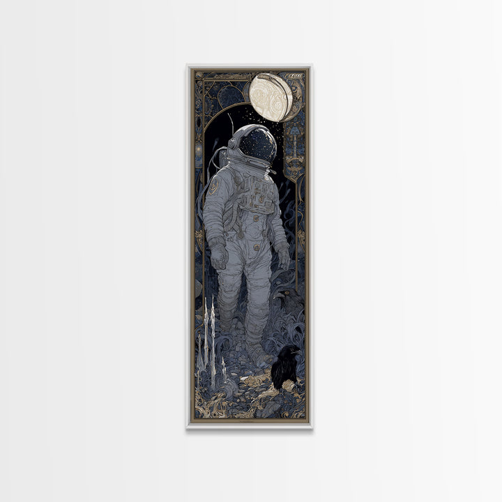The Astronaut Ghost, Stained Glass Gothic Art, Tall Narrow Wall Art, Gothic Horror Wall Art, Framed Canvas Print, Halloween Wall Art