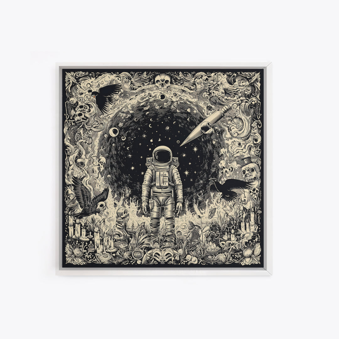 The Astronaut Ghost, Macabre Folk Print Art, Square Wall Art, Dark Halloween Decor, Canvas Print, Halloween Wall Art