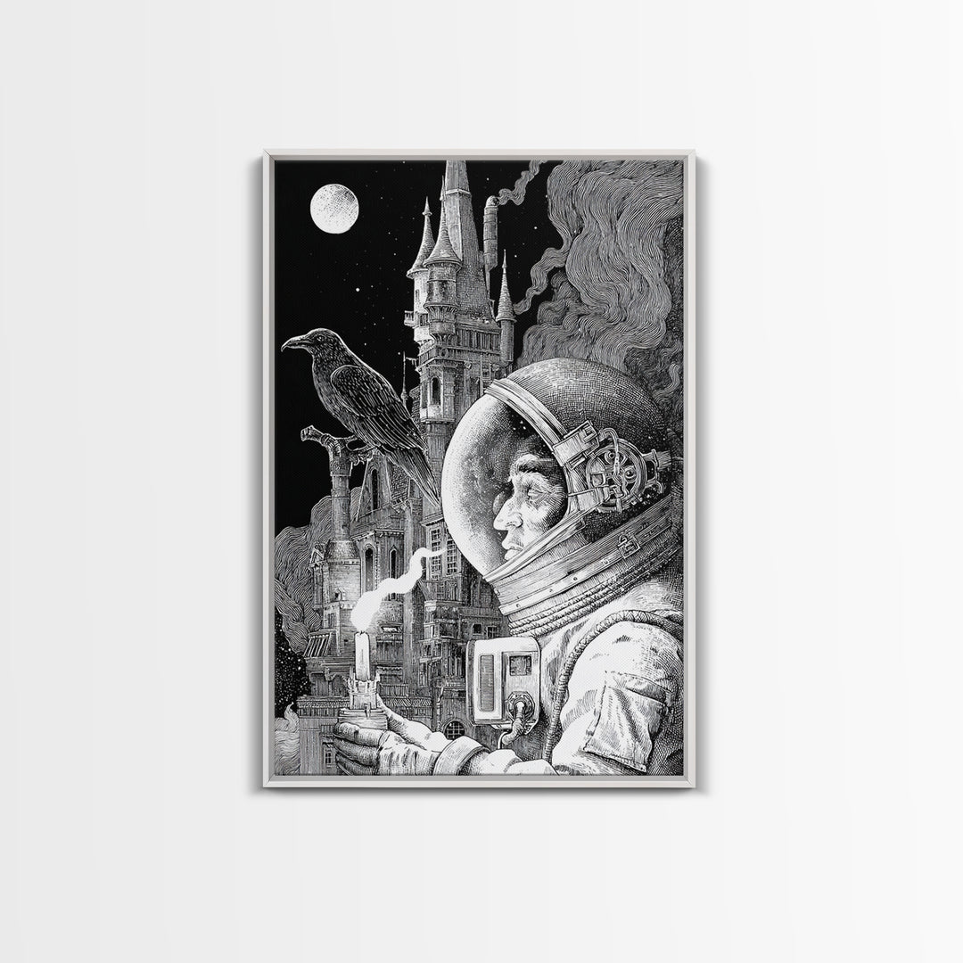The Astronaut Ghost, Victorian Macabre Art, Vertical Wall Art, Dark Fantasy Wall Art, Canvas Print, Halloween Wall Art, Halloween Decor