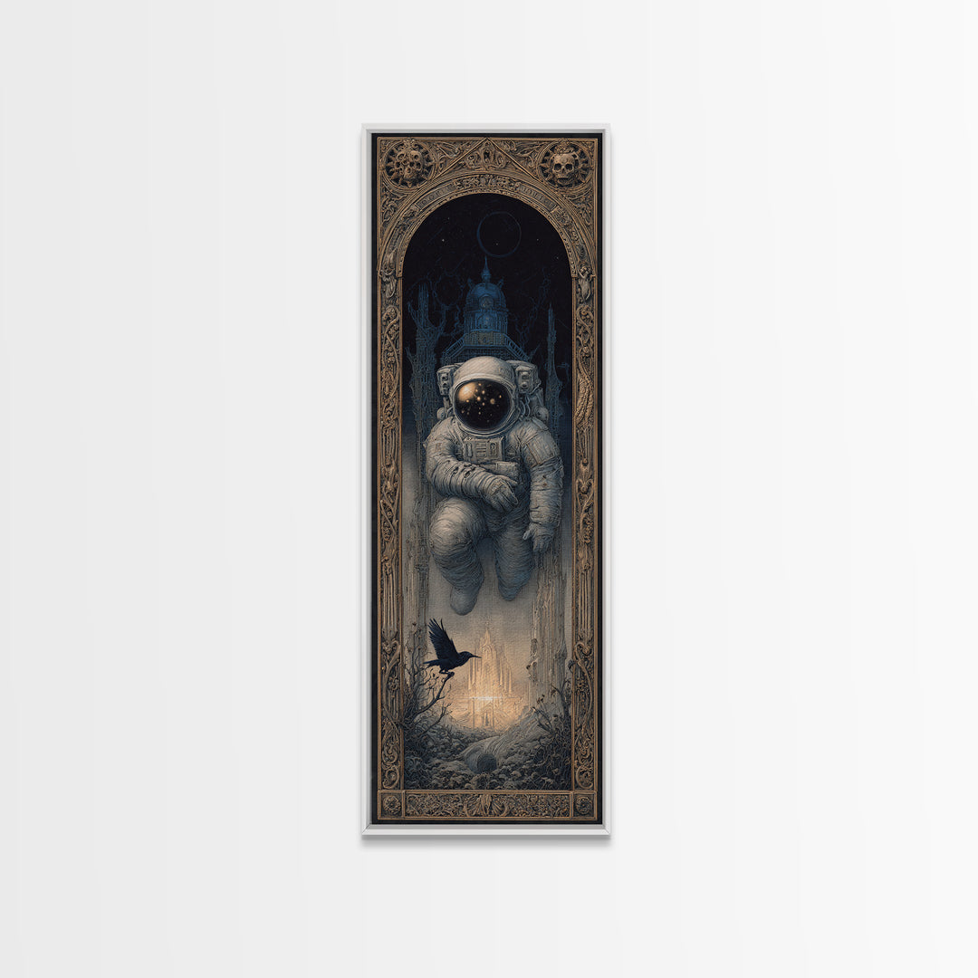The Astronaut Ghost, Surreal Apocalyptic Art, Tall Narrow Wall Art, Gothic Horror Wall Art, Framed Canvas Print, Halloween Wall Art