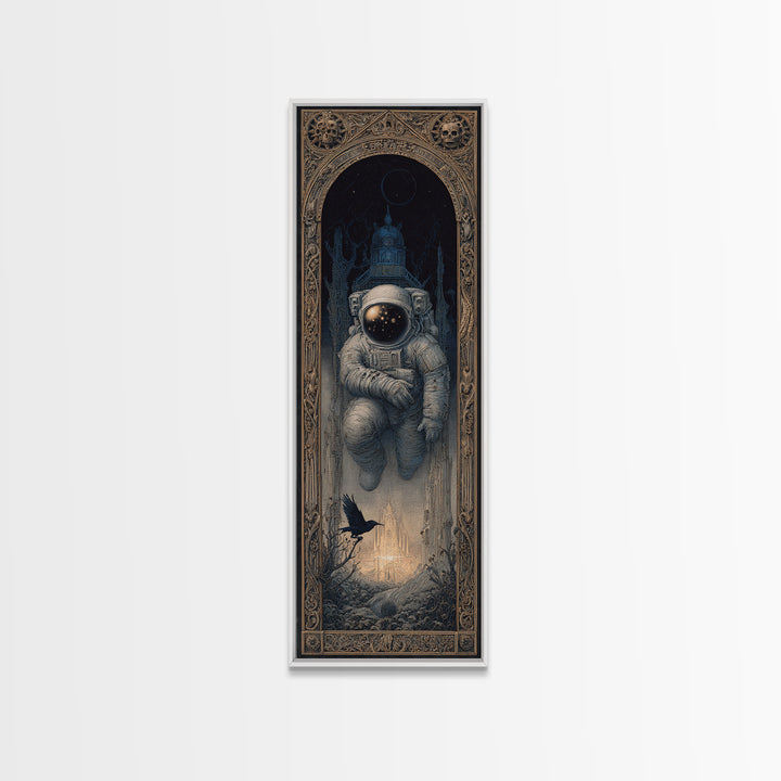 The Astronaut Ghost, Surreal Apocalyptic Art, Tall Narrow Wall Art, Gothic Horror Wall Art, Framed Canvas Print, Halloween Wall Art