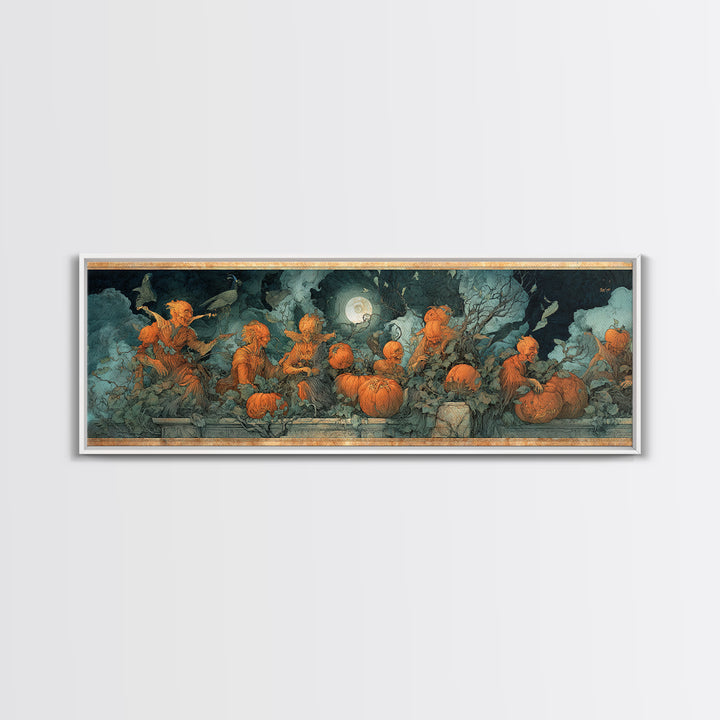 The Alien Pumpkin Patch, Dark Renaissance Art, Extra Wide Wall Art, Macabre Wall Art, Canvas Print, Halloween Wall Art