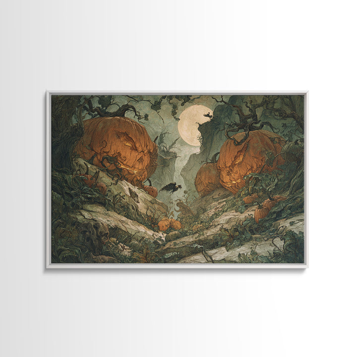 The Alien Pumpkin Patch, Baroque Witchcraft Art, Landscape Wall Art, Macabre Wall Art, Canvas Print, Halloween Wall Art